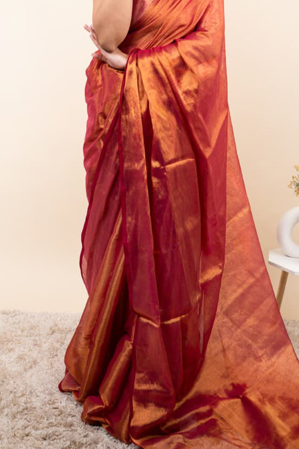 Rose Gold Khadi Cotton Tissue Saree