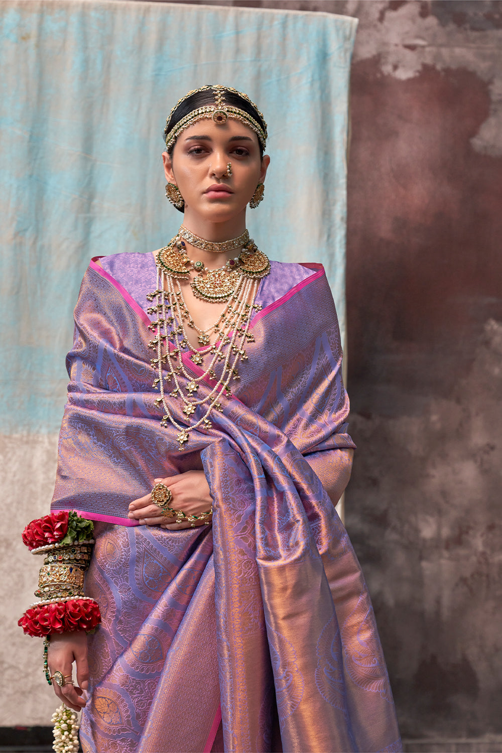 Two-Tone Light Purple Handloom Weaving Silk Saree with Contrast Selvage Border