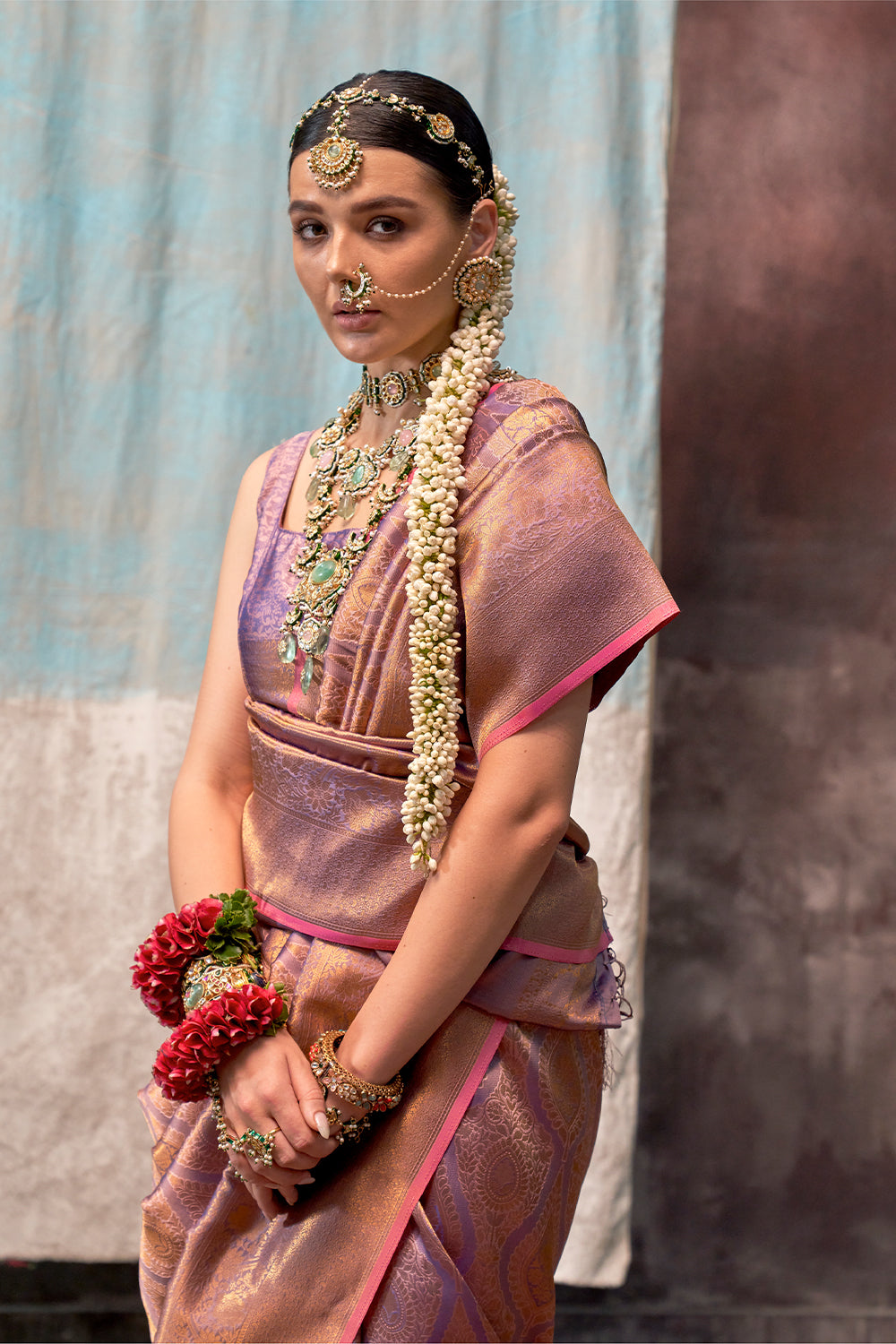 Two-Tone Peach Weaving Silk Saree with Contrast Selvage Border
