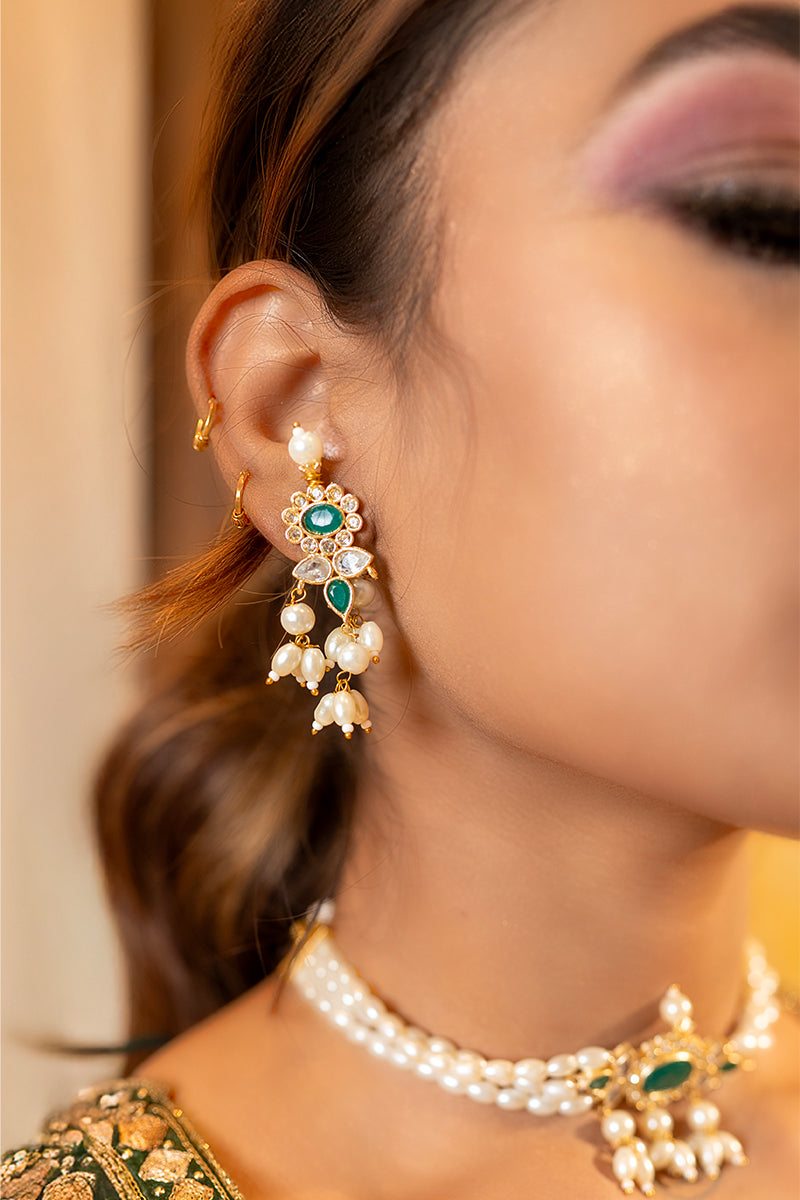 Pearl Emerald Kundan Stone Choker Jewellery
