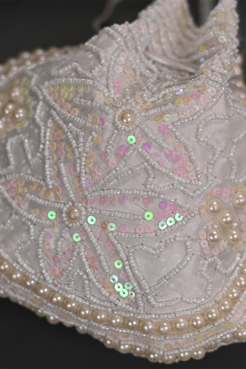 Ivory Cream Potli with Handmade Pearl and Sequin Design