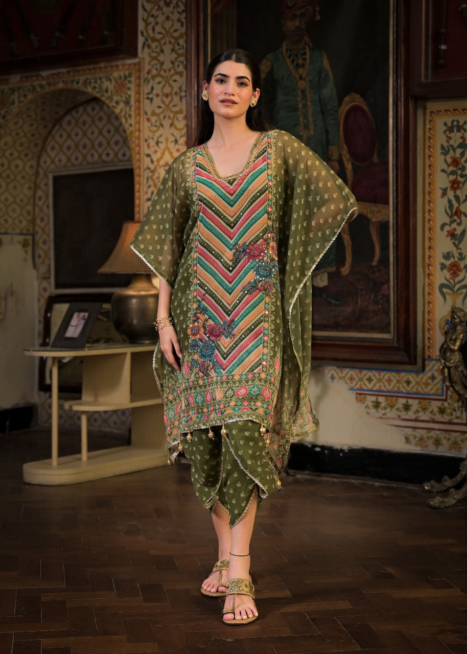 Marigold Yellow Georgette Dhoti-Pattern Cord Set Suit with Zari Work