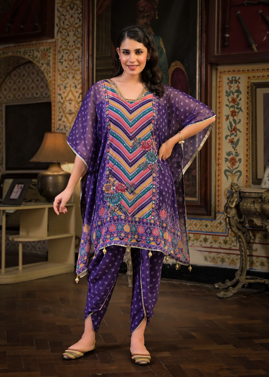 Pink Georgette Dhoti-Pattern Cord Set Suit with Zari Work