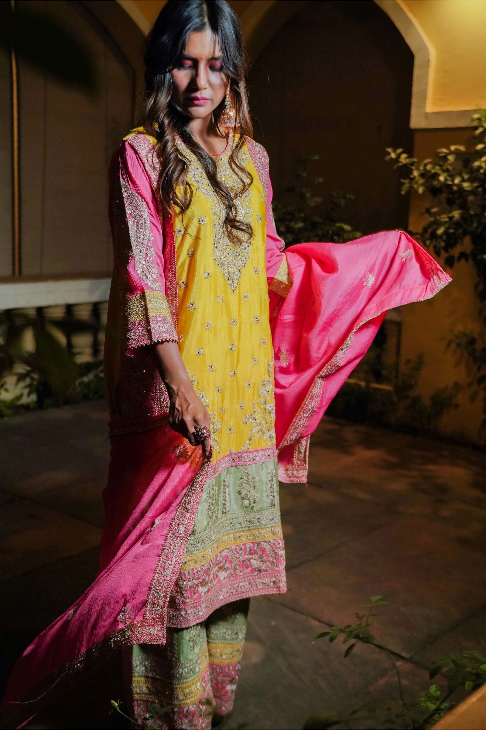 Yellow Dupion Silk Embroidered Suit - Mayrake.in