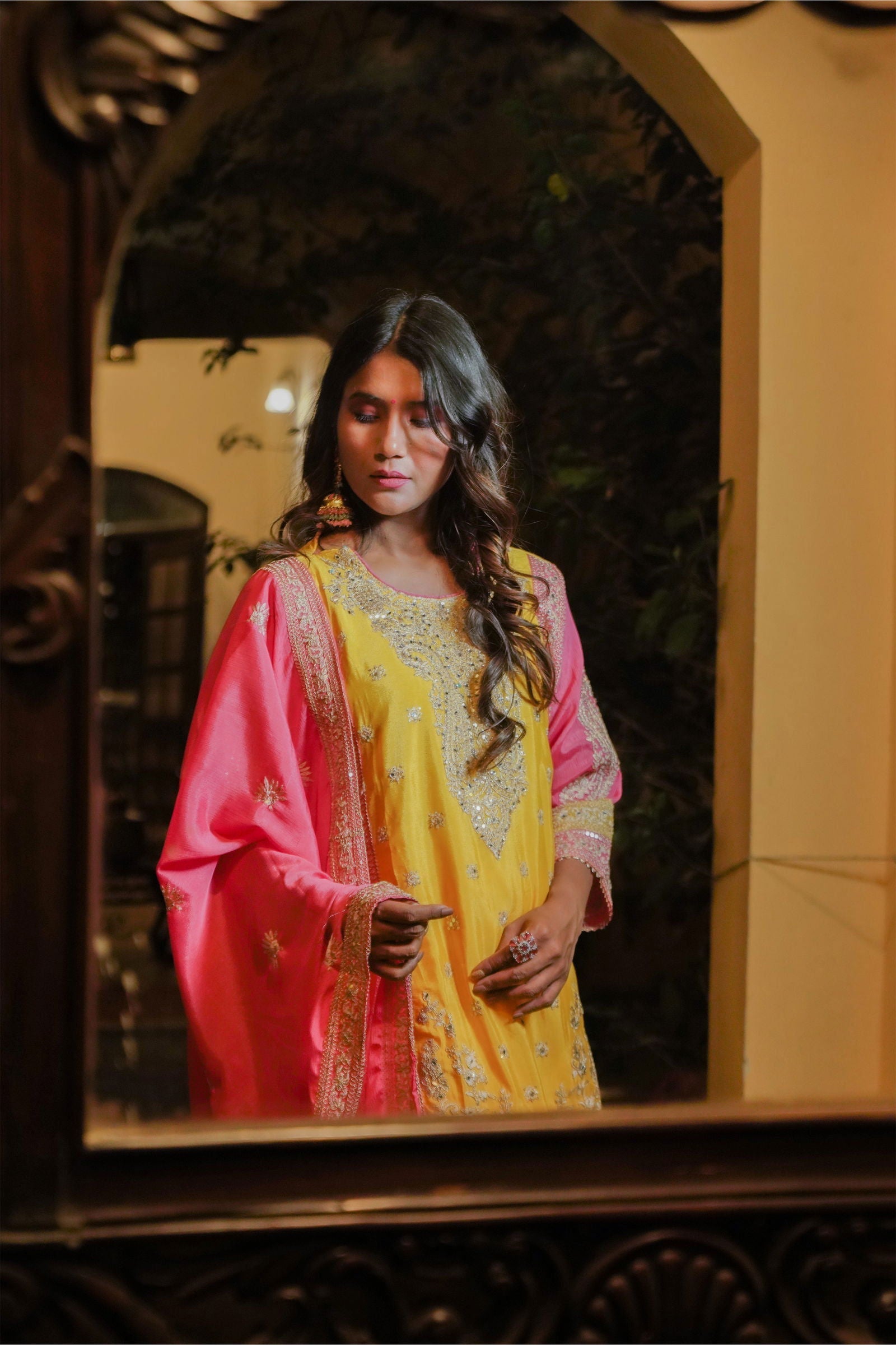 Yellow Dupion Silk Embroidered Suit - Mayrake.in