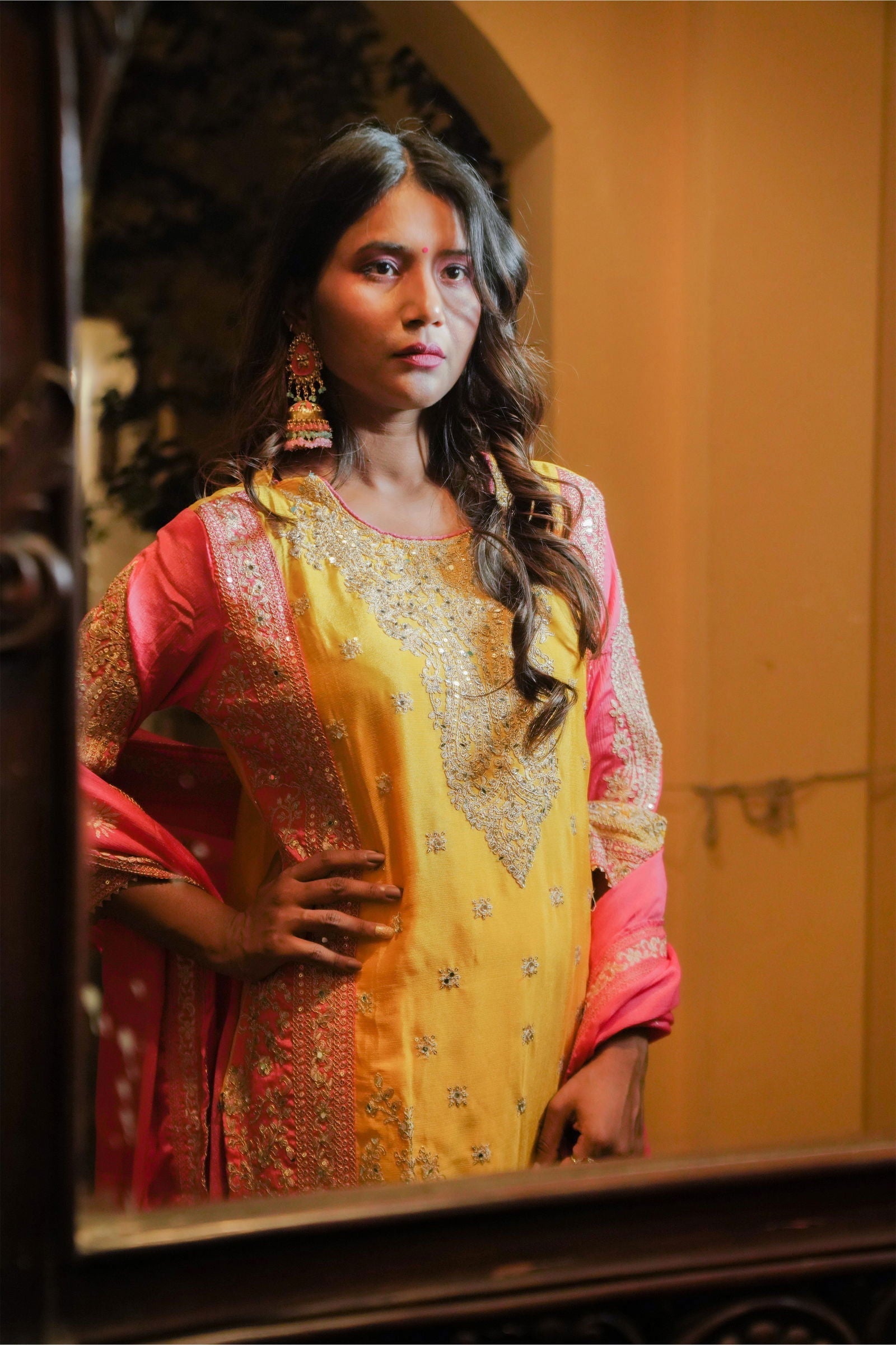Yellow Dupion Silk Embroidered Suit - Mayrake.in