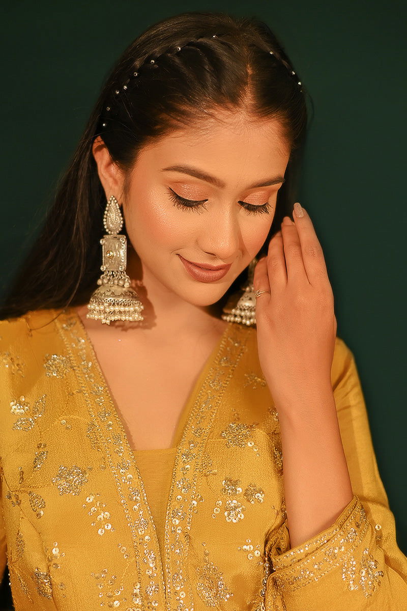 Yellow Long Floor-Length Designer Kurta with Lehenga Skirt and Dupatta - Mayrake -