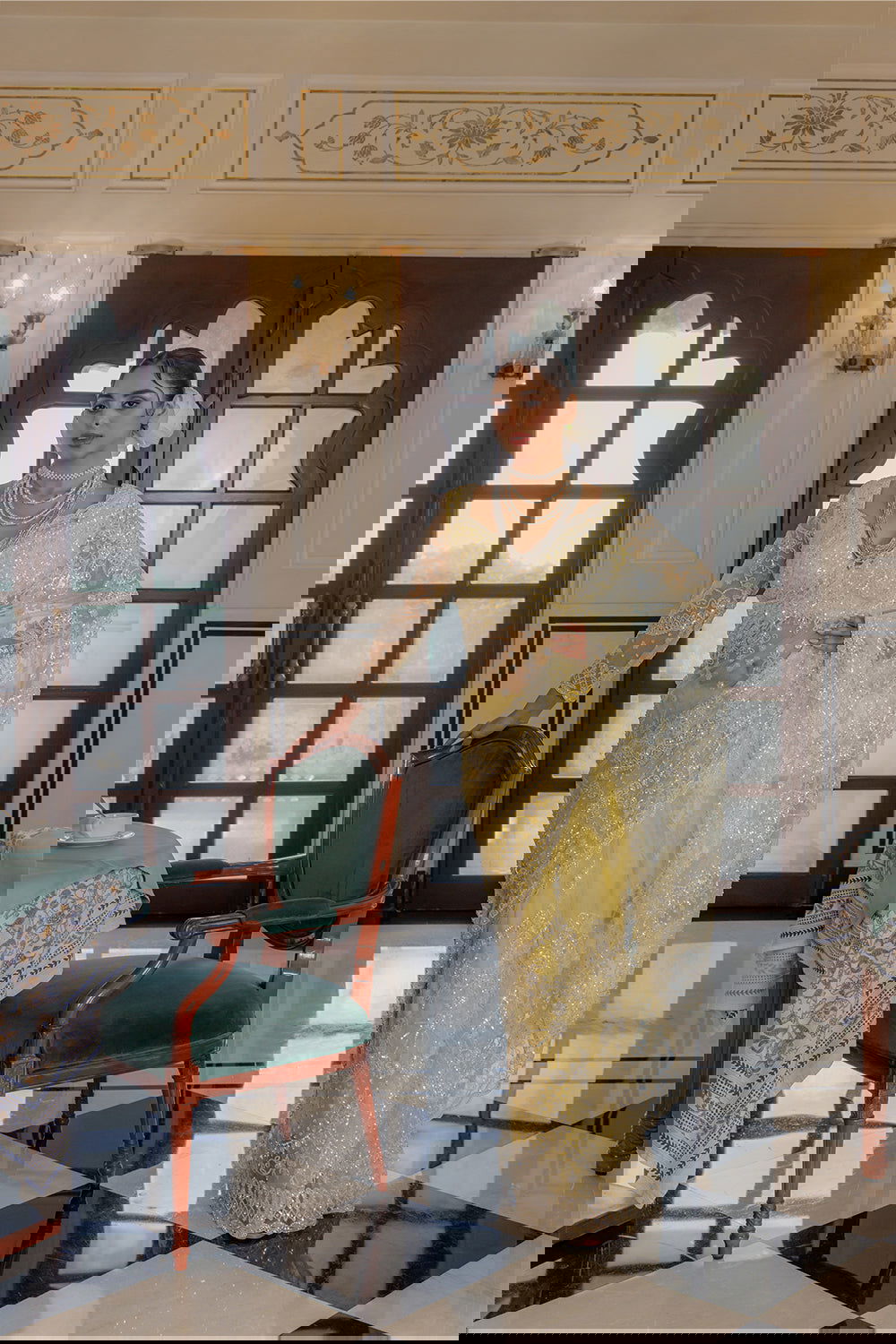 Yellow Super Net Saree with Sequin and Swarovski Work - Mayrake.in