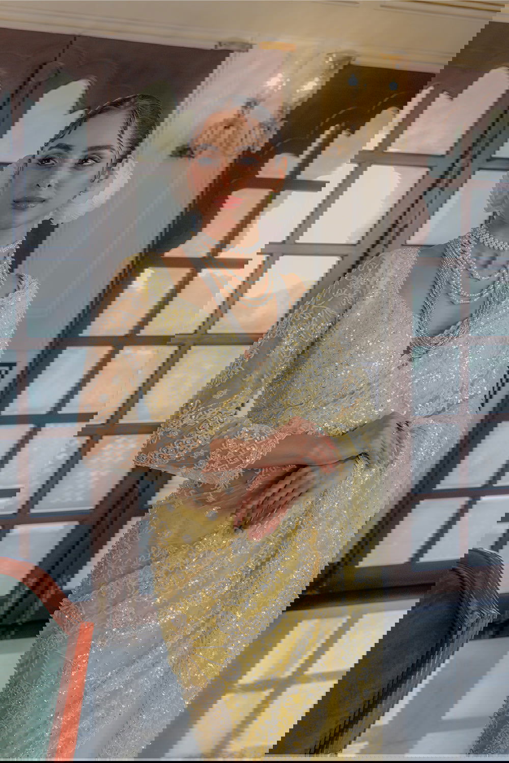 Yellow Super Net Saree with Sequin and Swarovski Work - Mayrake.in