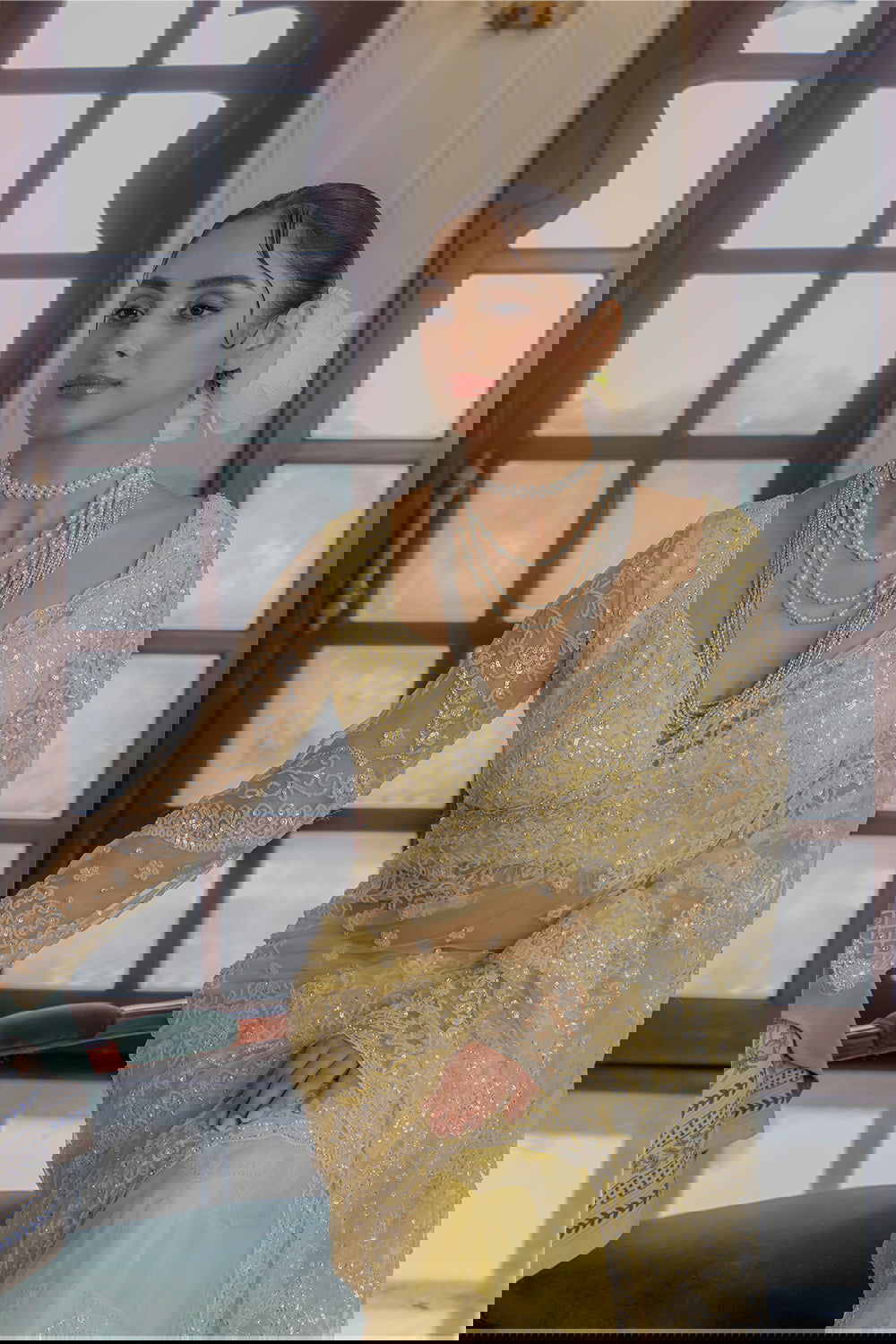 Yellow Super Net Saree with Sequin and Swarovski Work - Mayrake.in