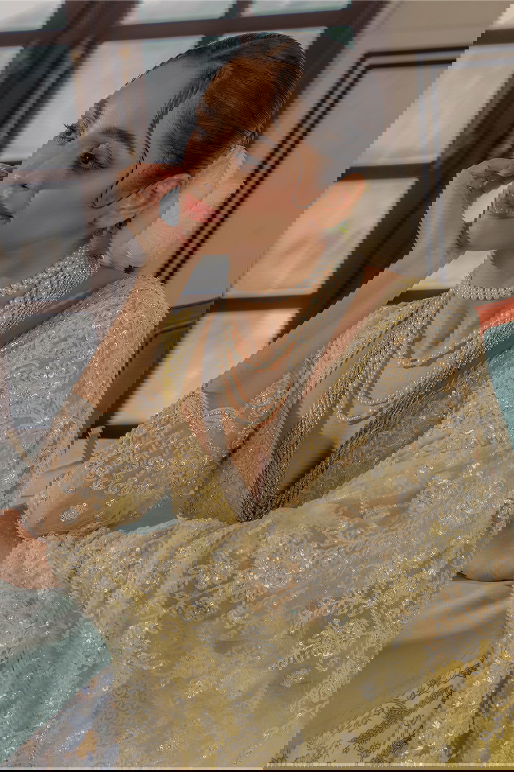 Yellow Super Net Saree with Sequin and Swarovski Work - Mayrake.in