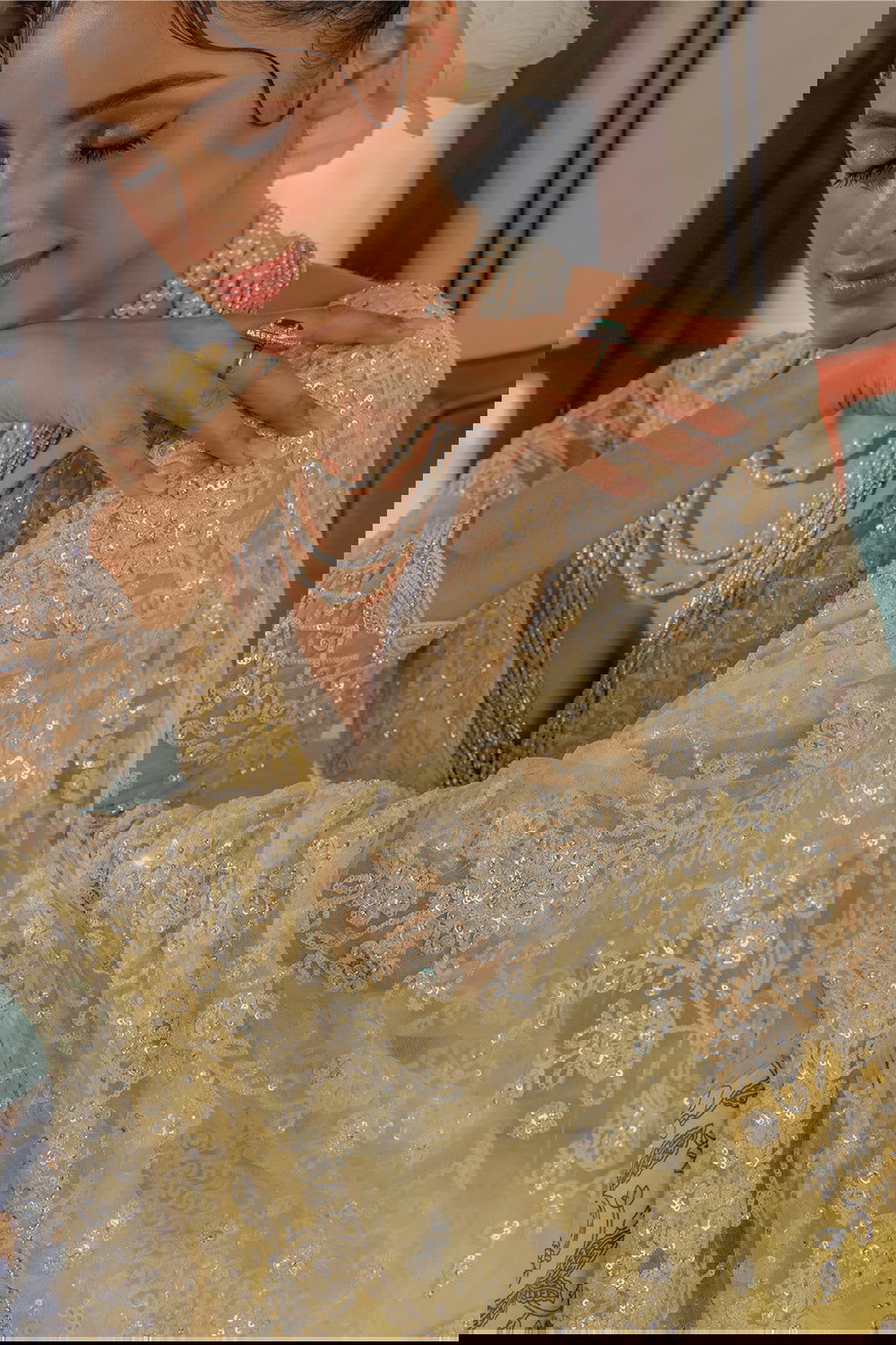 Yellow Super Net Saree with Sequin and Swarovski Work - Mayrake.in