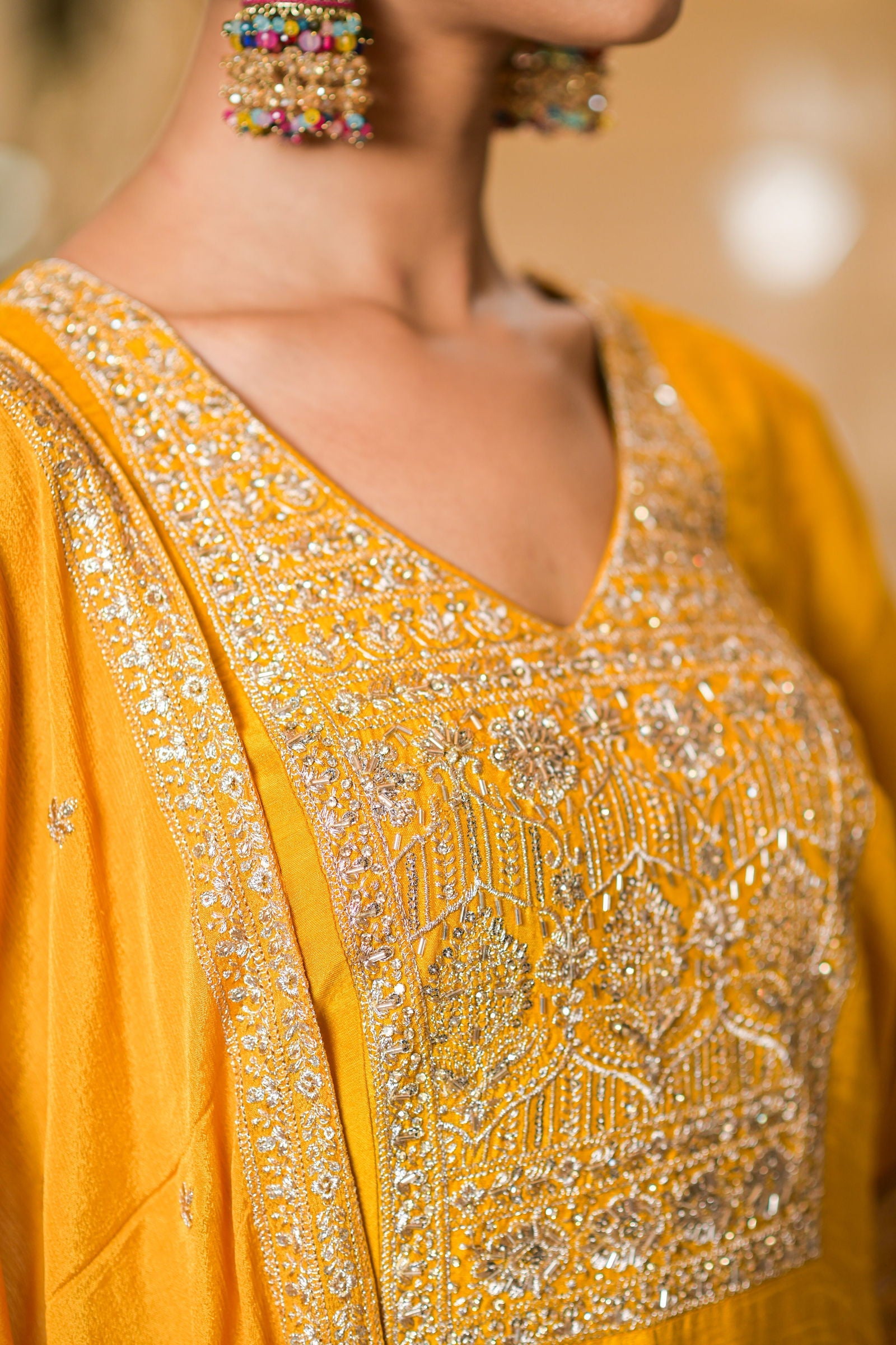Yellow Viscose Silk Embroidered Kurta with Flared Palazzo Set - Mayrake.in