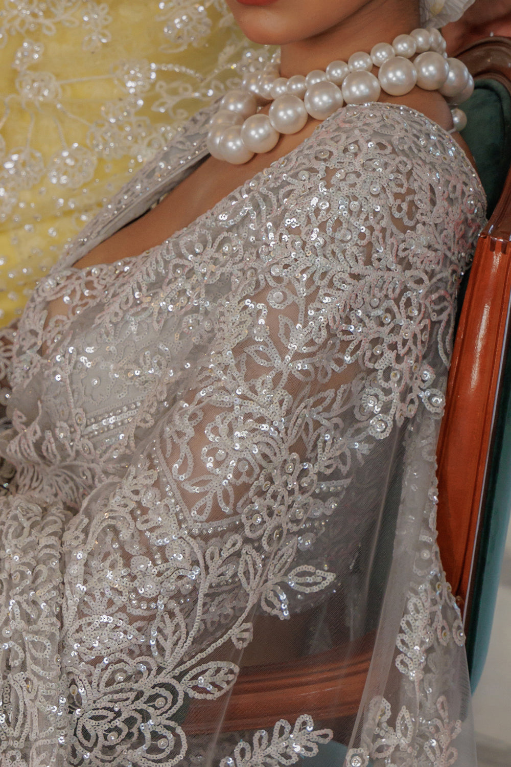 Grey Super Net Saree Featuring Sequin & Swarovski Detailing