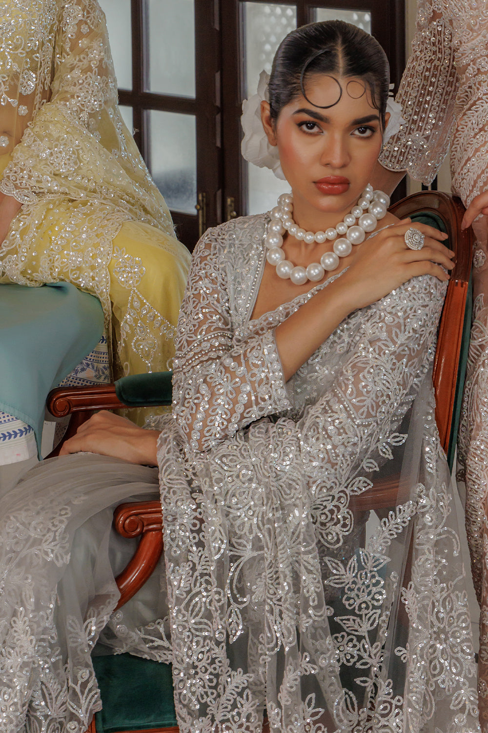 Grey Super Net Saree Featuring Sequin & Swarovski Detailing