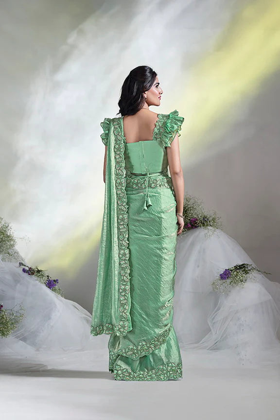 MAYRAKE Green Ready-to-Wear Crepe Satin Silk Saree with Sequins & Moti Work (Copy)