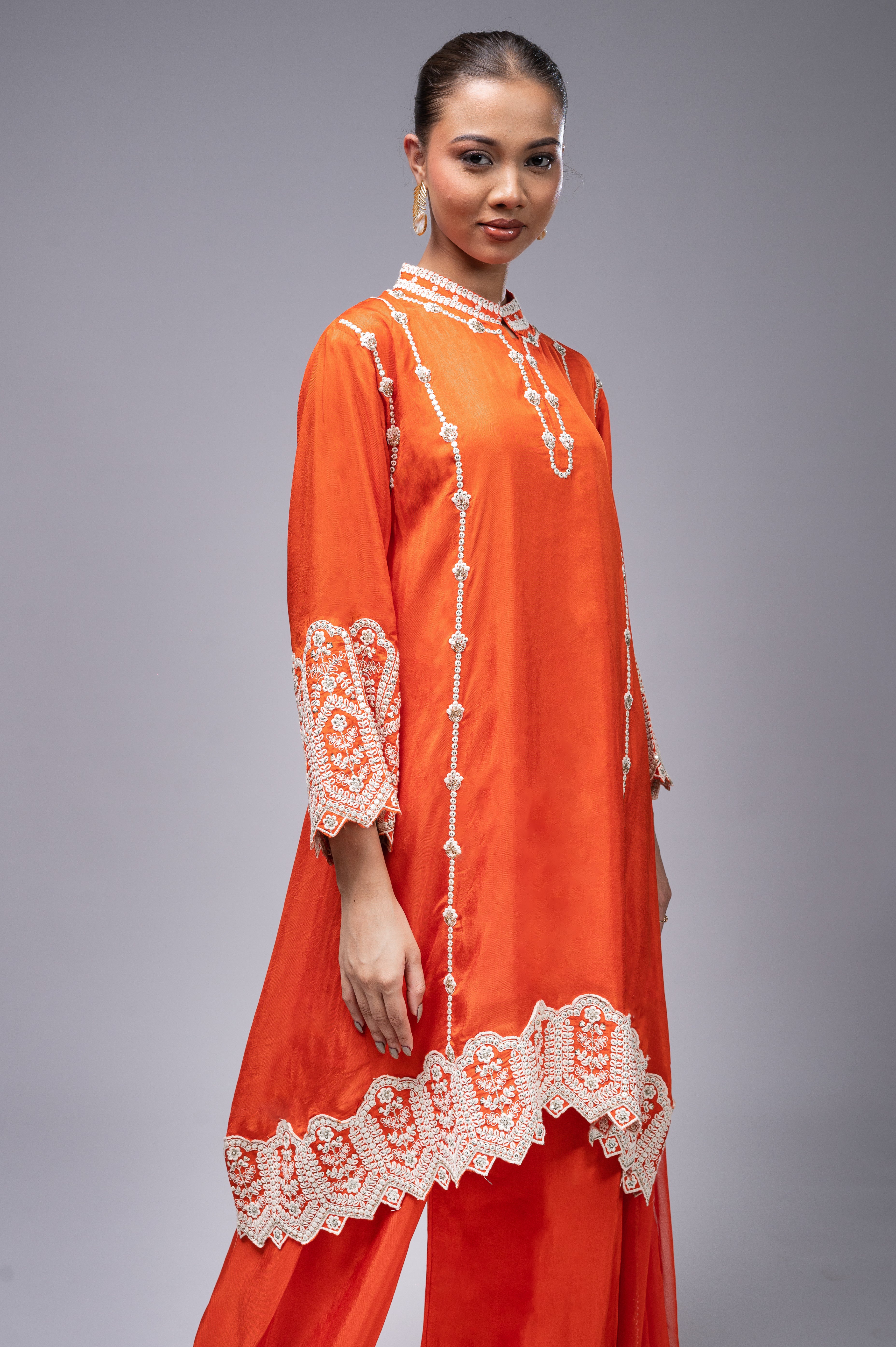 Purple Palazzo Crepe Kurta Set with Silver Embroidery