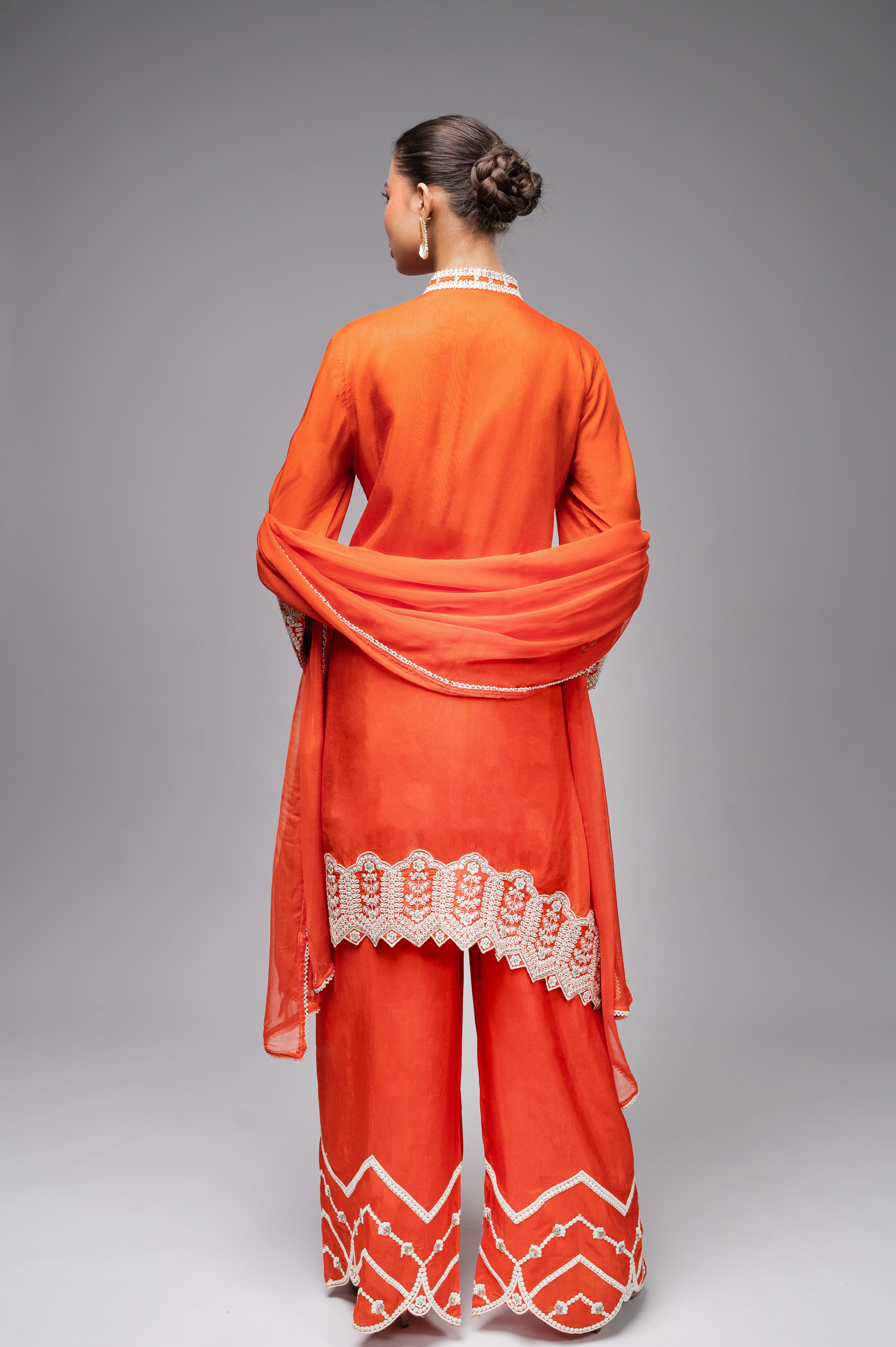 Purple Palazzo Crepe Kurta Set with Silver Embroidery