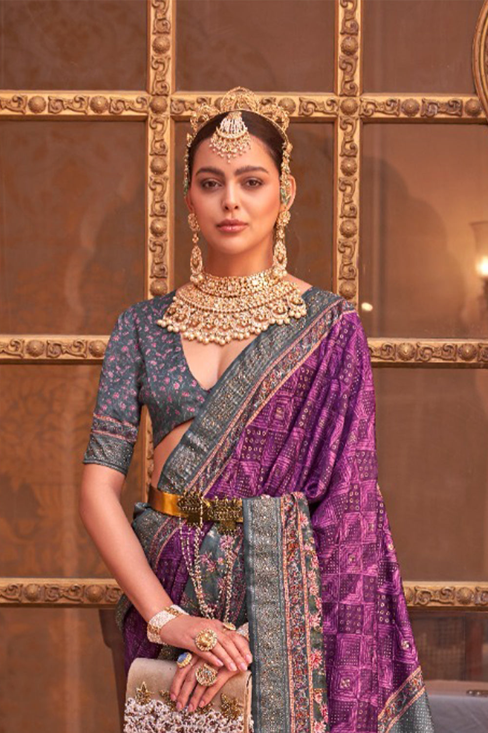 Purple Raw Silk Saree with Regal Bovine Motifs
