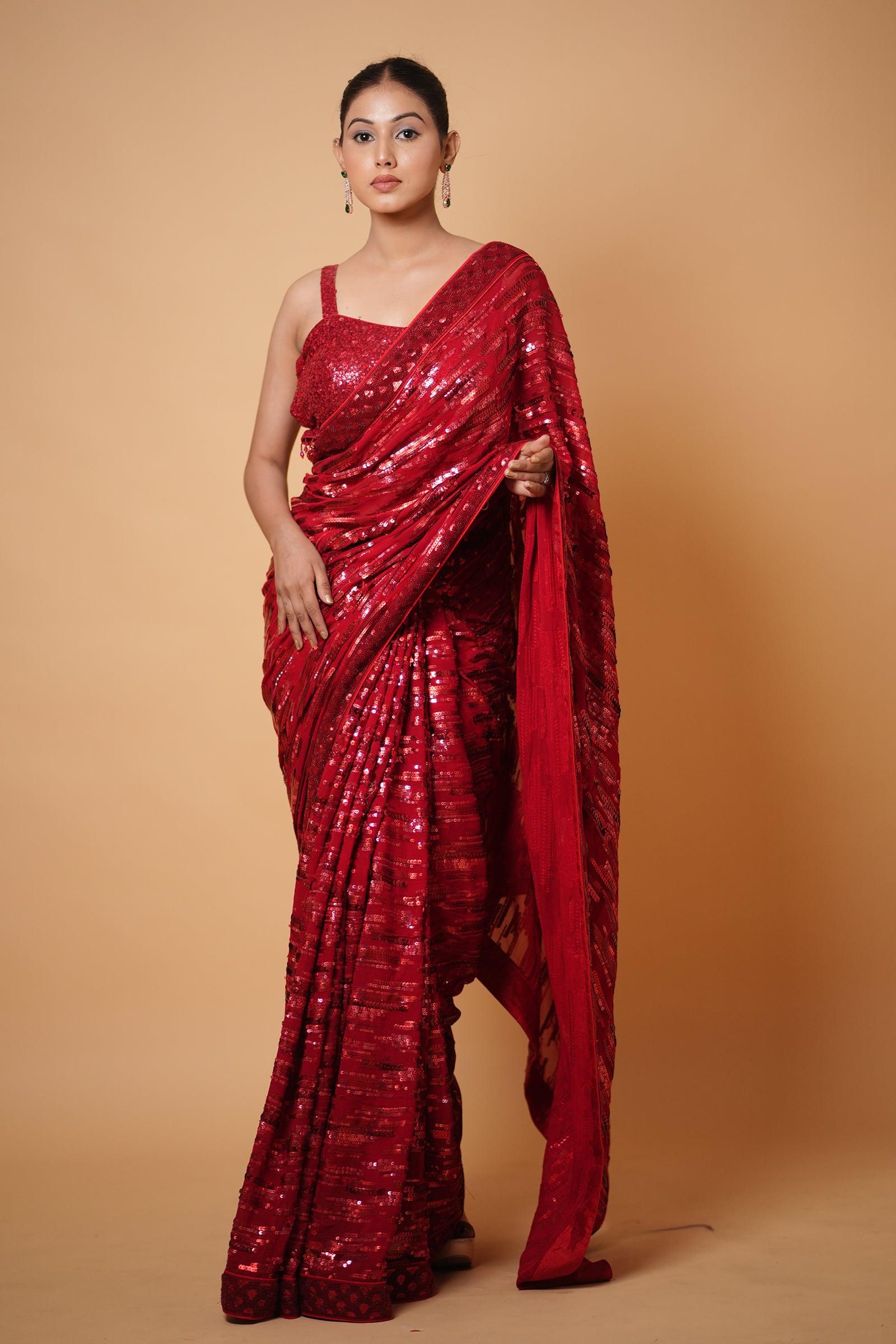 Turn Heads in the Mayrake Crimson Red Sequin Saree