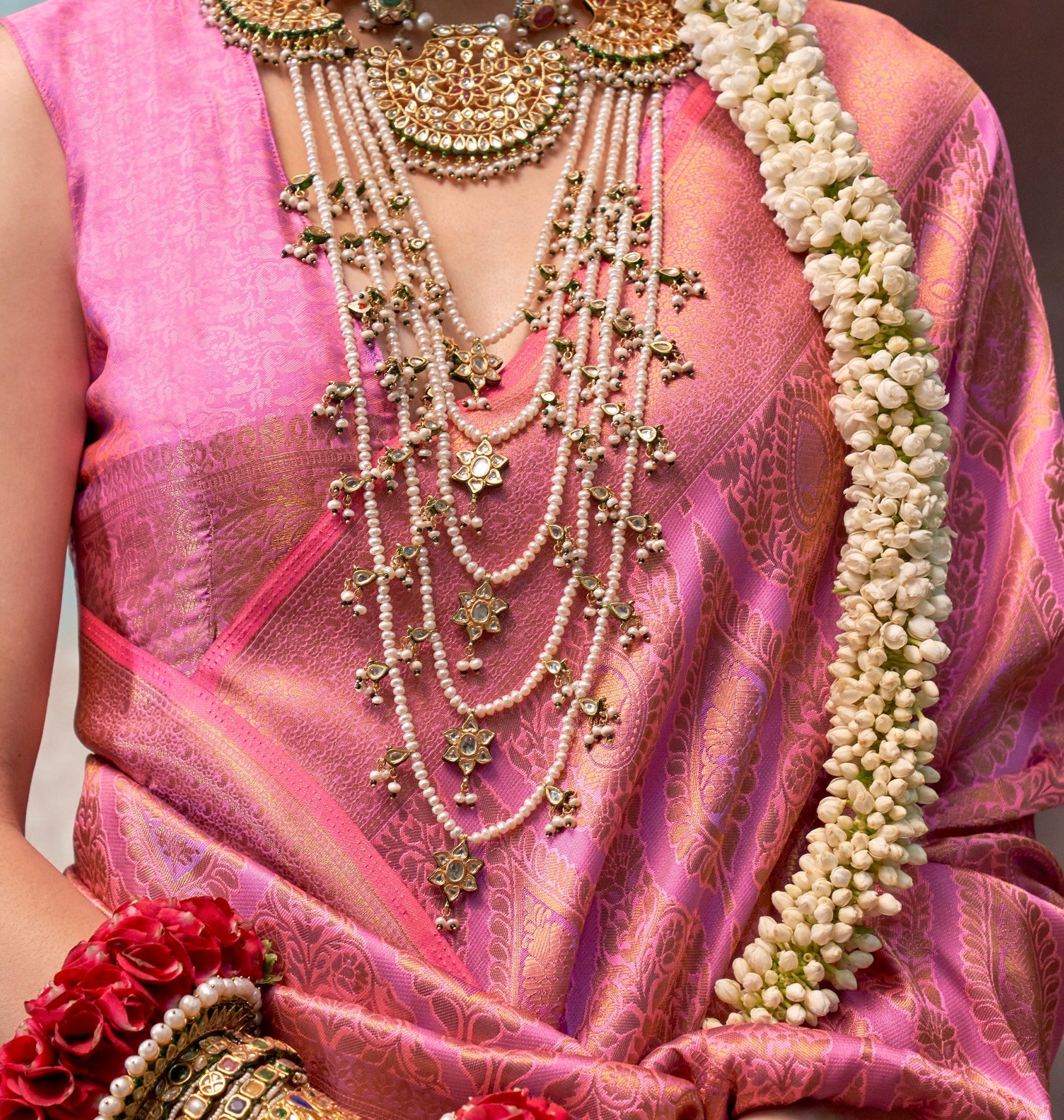 Two-Tone Baby Pink Weaving Silk Saree with Contrast Selvage Border