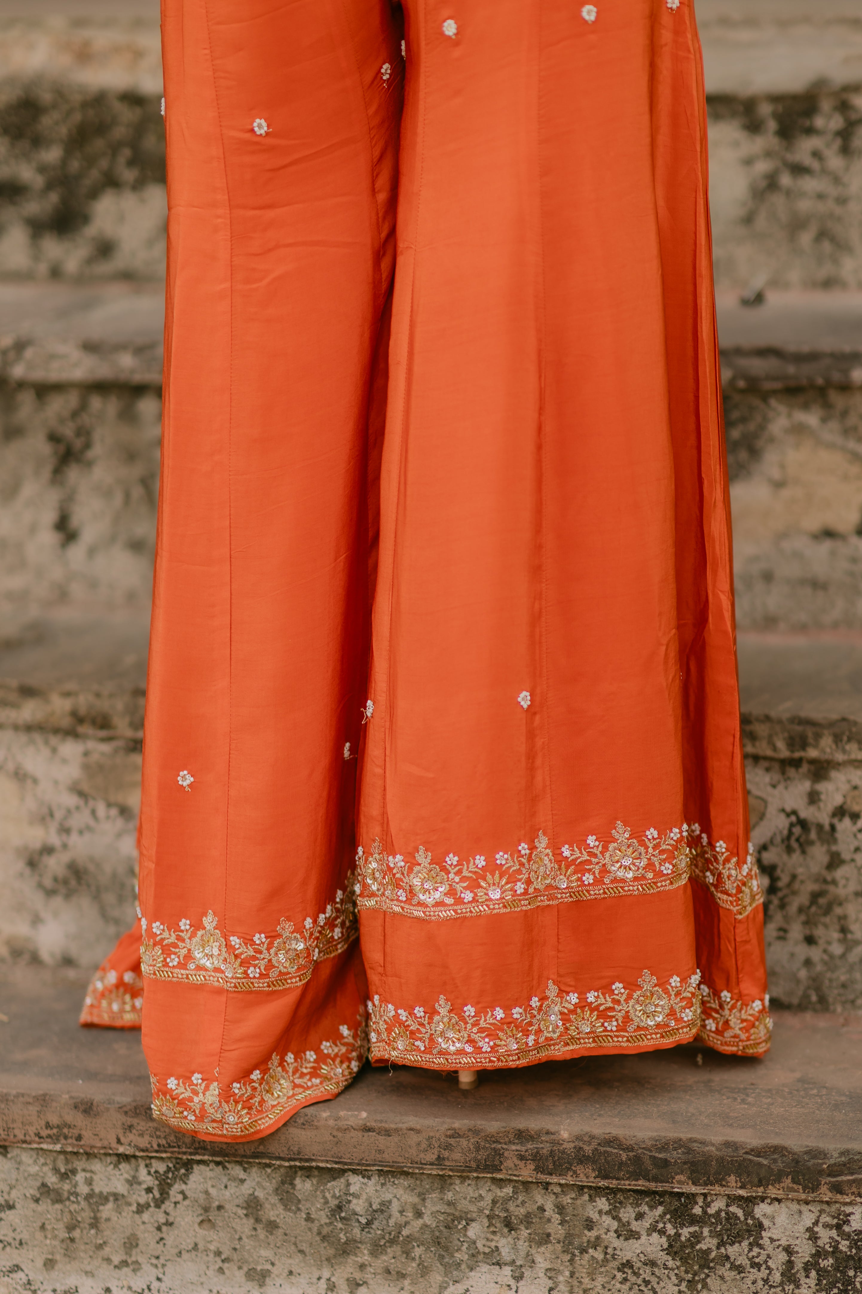 Orange Crepe Silk Designer Indo-Western Jumpsuit