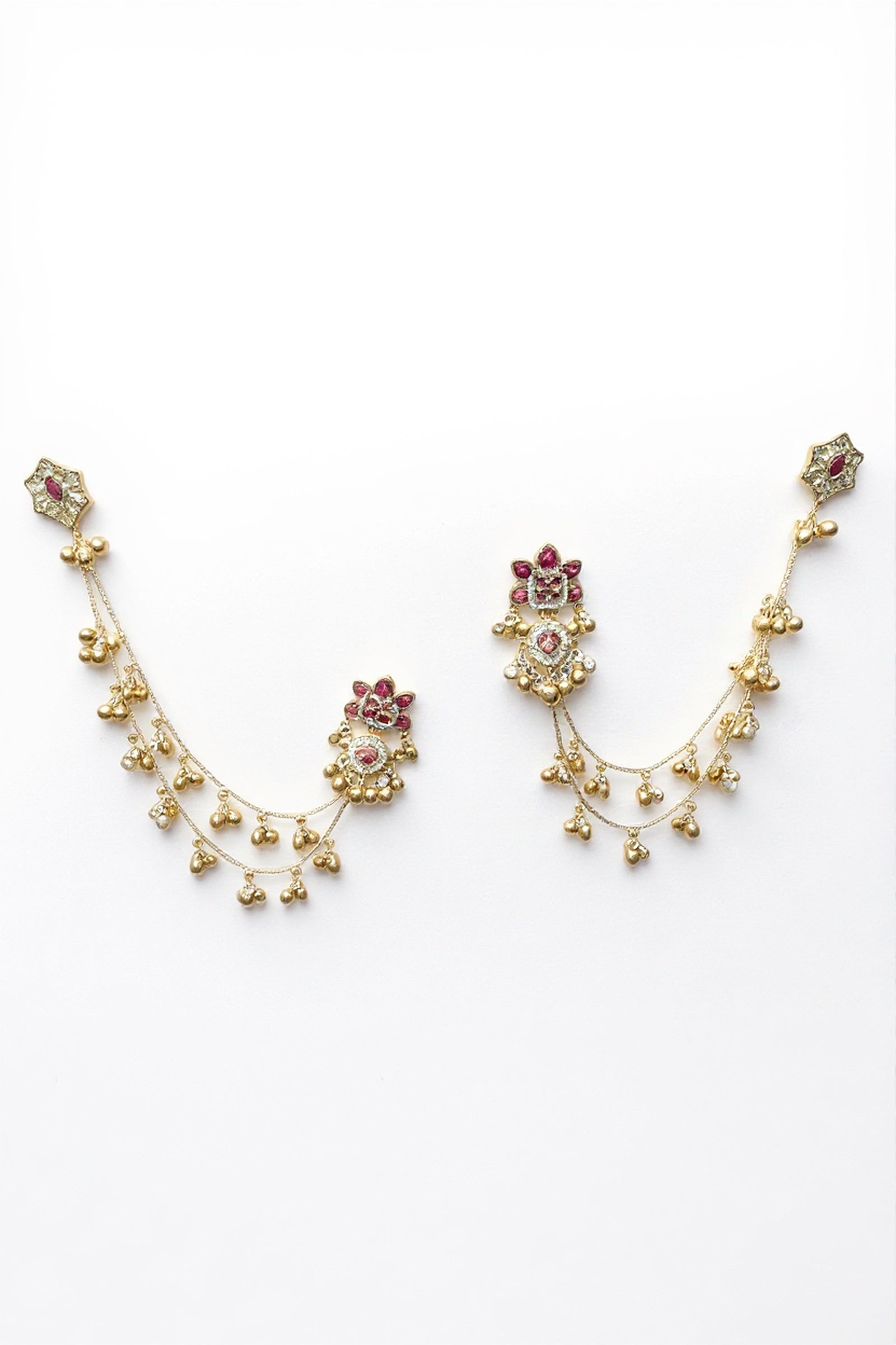 Red Teardrop Stone Earrings with Kanoti Chain