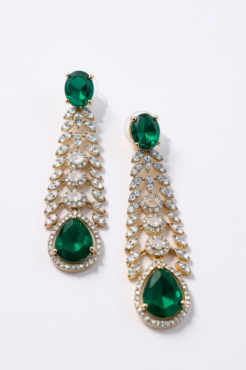 Sapphire Teardrop Stone Necklace Set with American Diamond Detailing