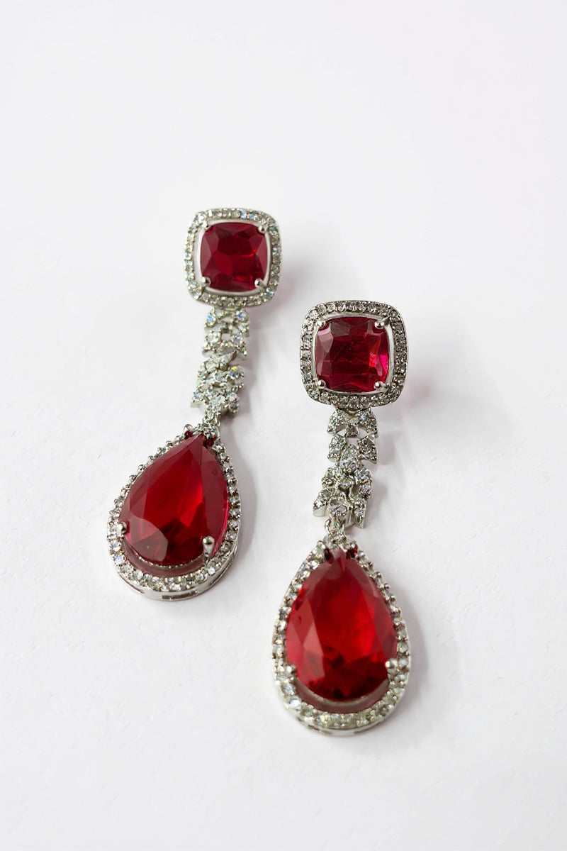 Ruby Oval-Cut Necklace Set with American Diamond Detailing