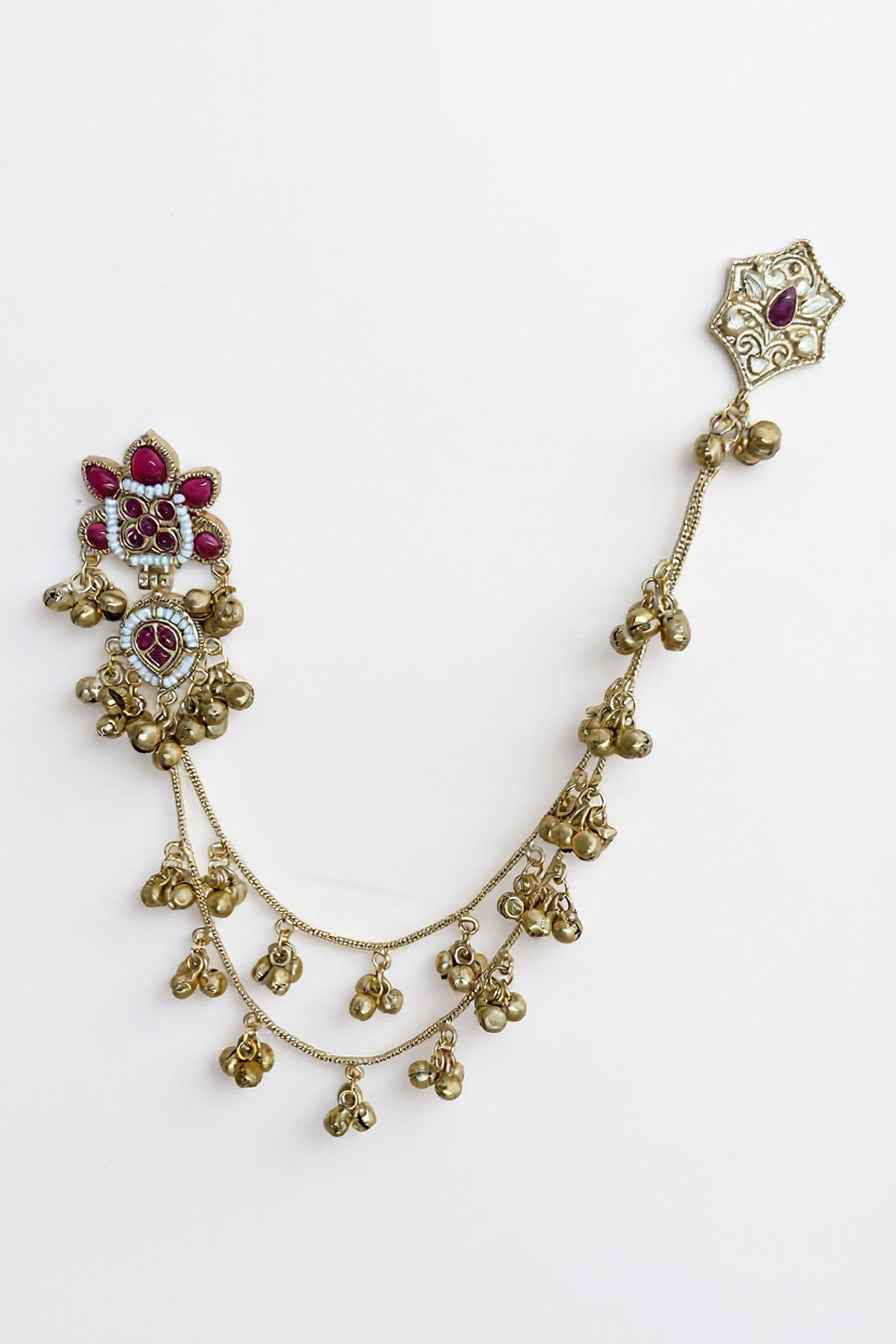 Red Teardrop Stone Earrings with Kanoti Chain