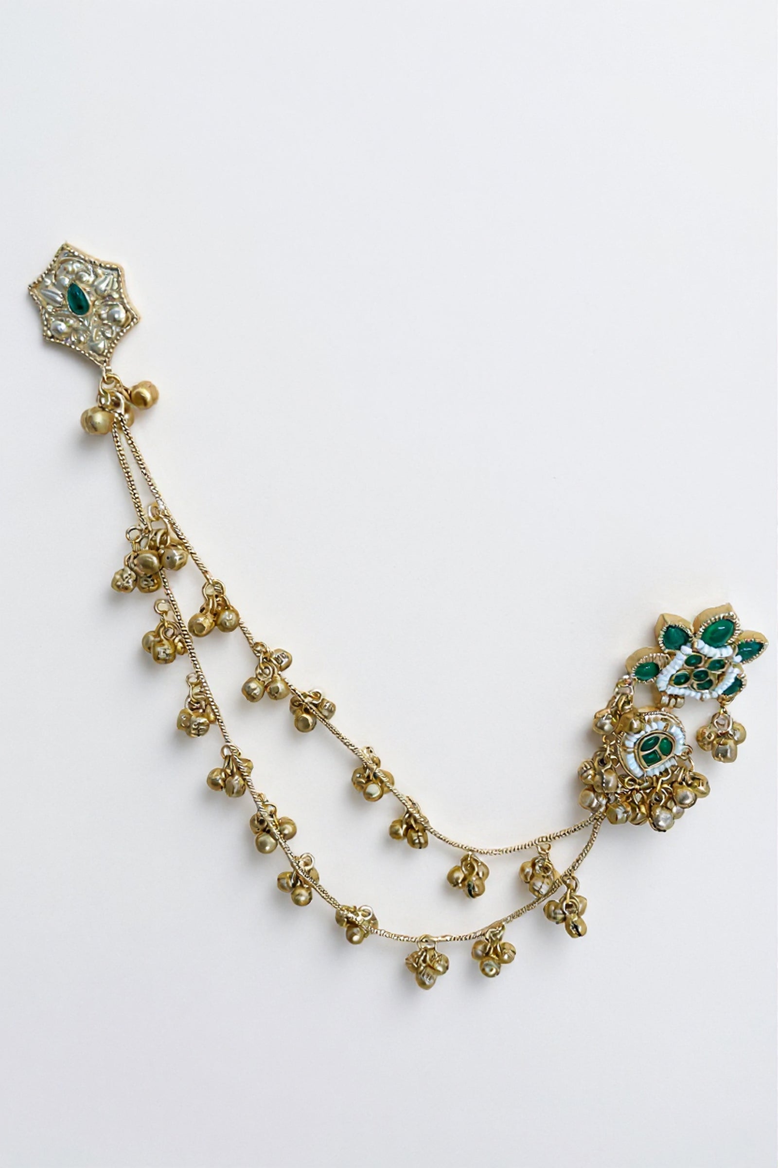 Emerald Green Teardrop Stone Earrings with Kanoti Chain