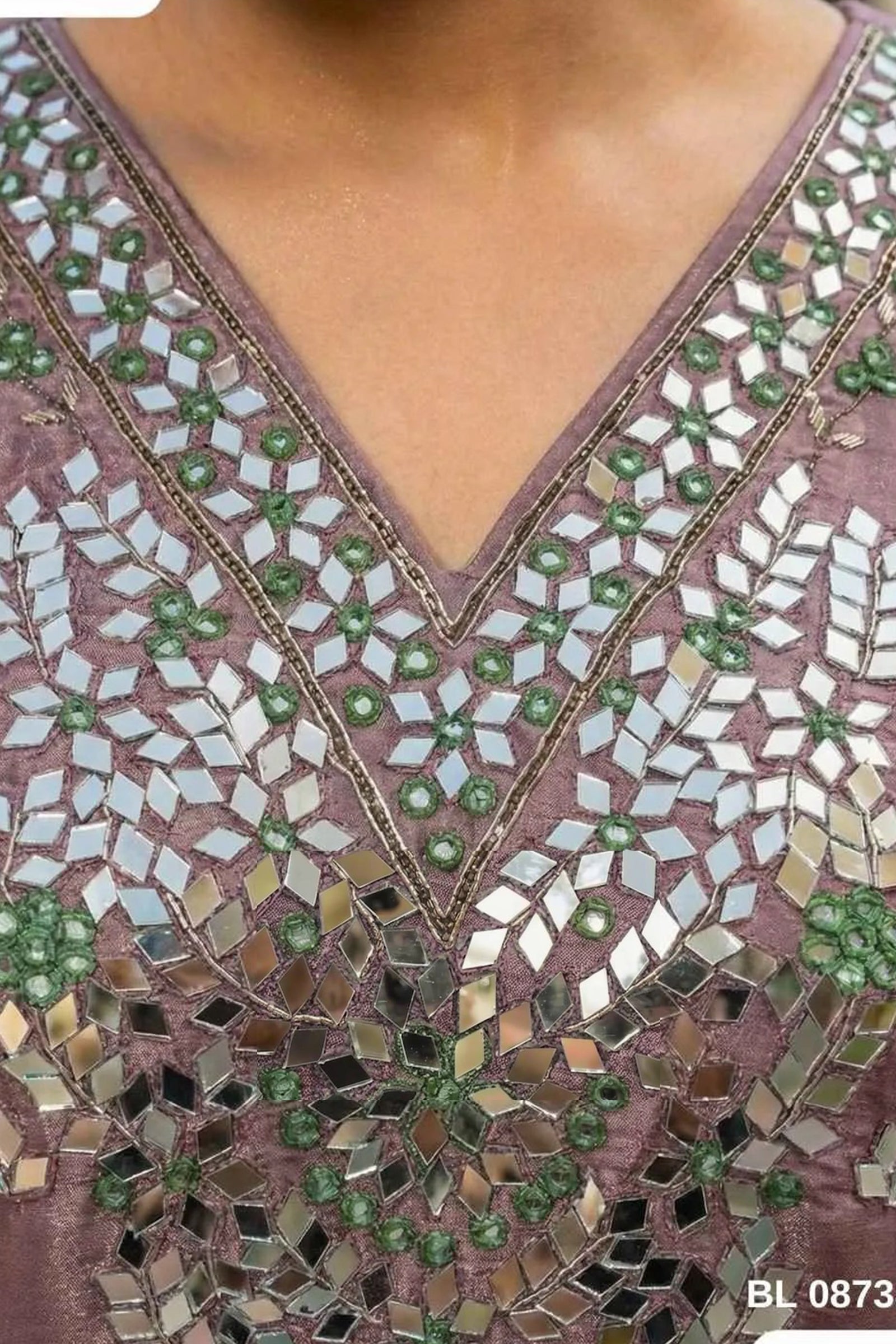 Mauve Organza Silk Kaftan Kurta with Straight Pant and Mirror Work