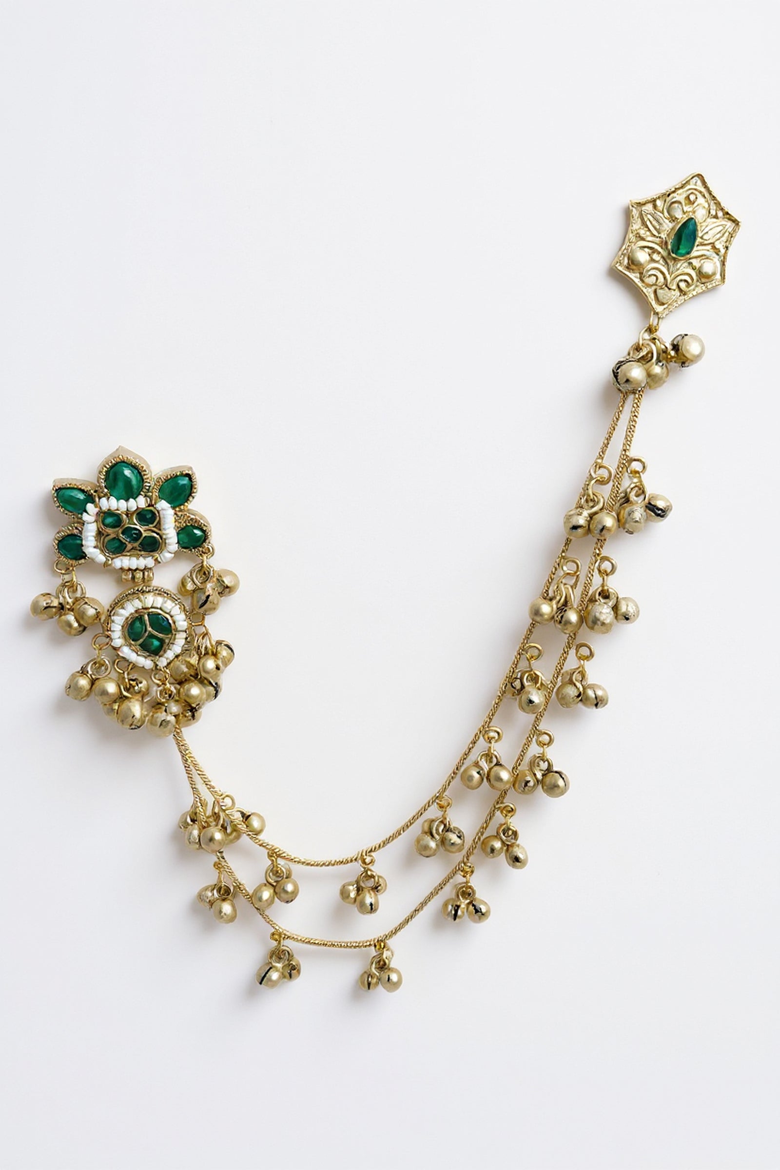 Emerald Green Teardrop Stone Earrings with Kanoti Chain