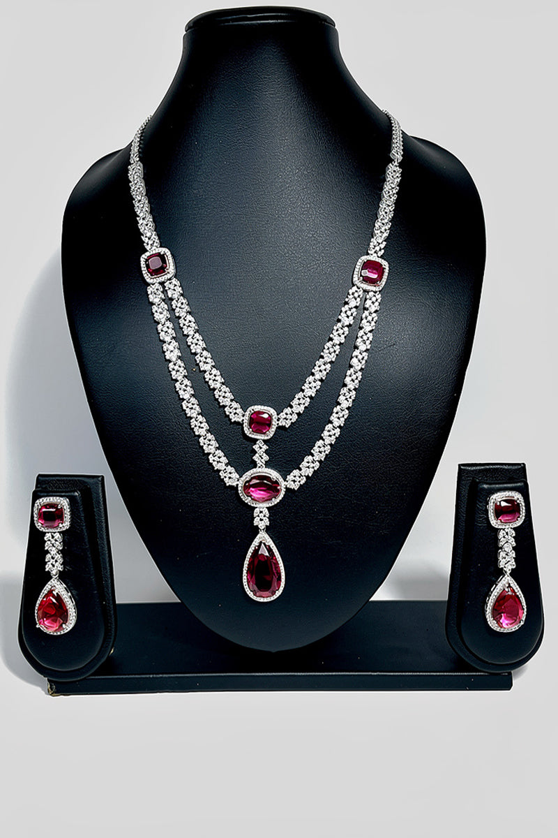 Ruby Oval-Cut Necklace Set with American Diamond Detailing