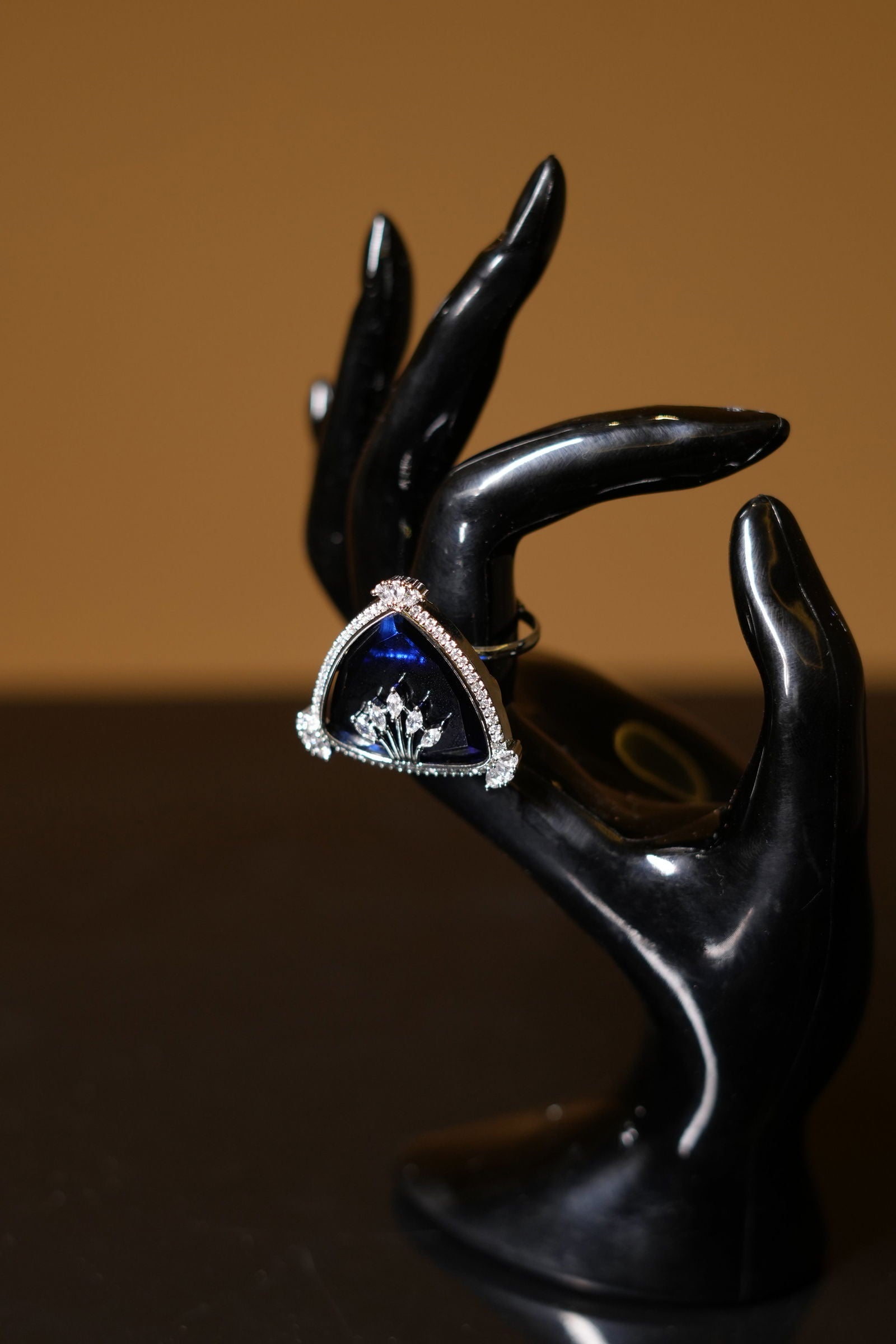 American Diamond Ring with Round Shaped Blue-Colored Stone - Mayrake
