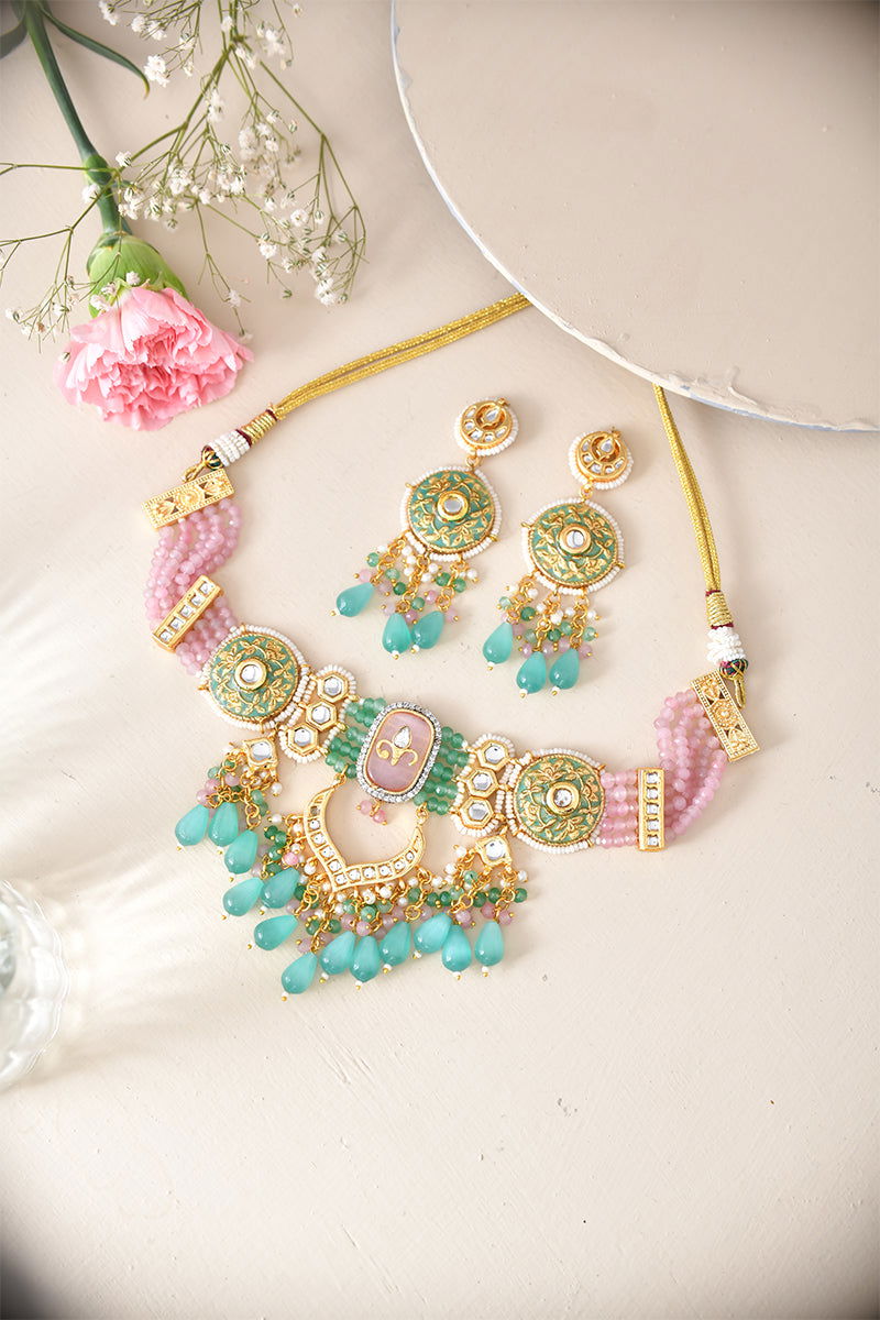 Choker Set With Multicolor Stone In Mix Metal - Mayrake