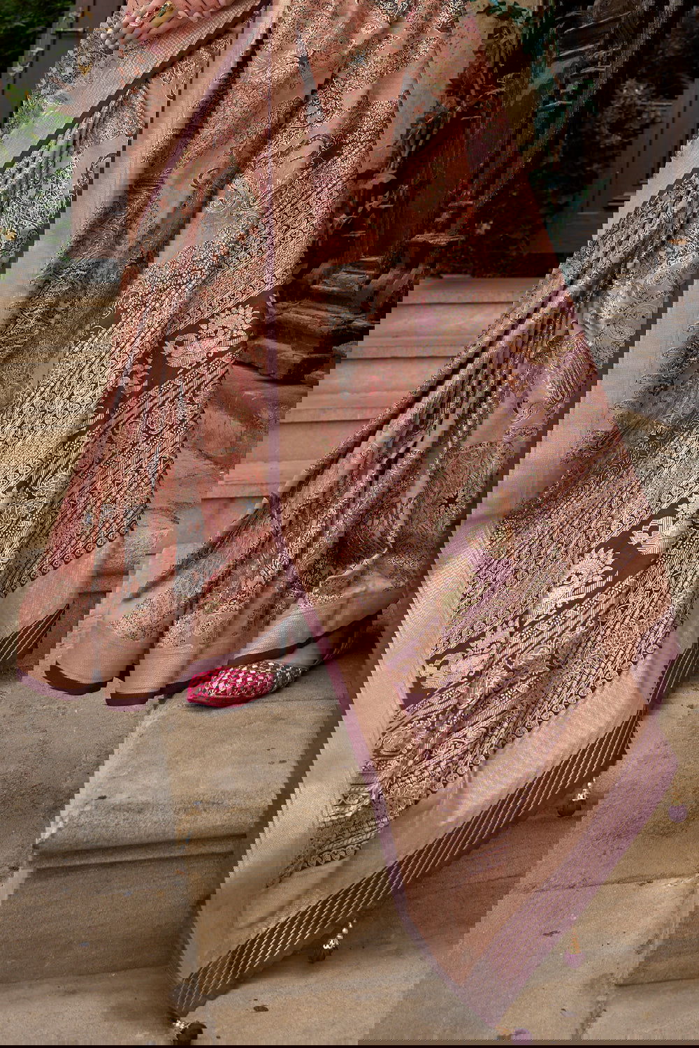 Coffee Brown Raw Silk Saree with Floral Motifs - Mayrake.in