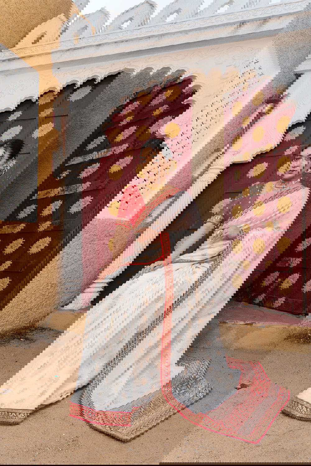 Cream Silk Saree with Golden Buti Work and Rich Red Zari Border - Mayrake.in