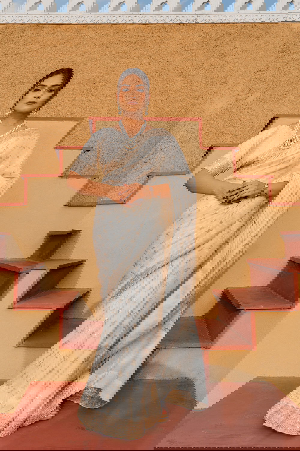 Cream Silk Saree with Golden Buti Work and Rich Zari Border - Mayrake.in