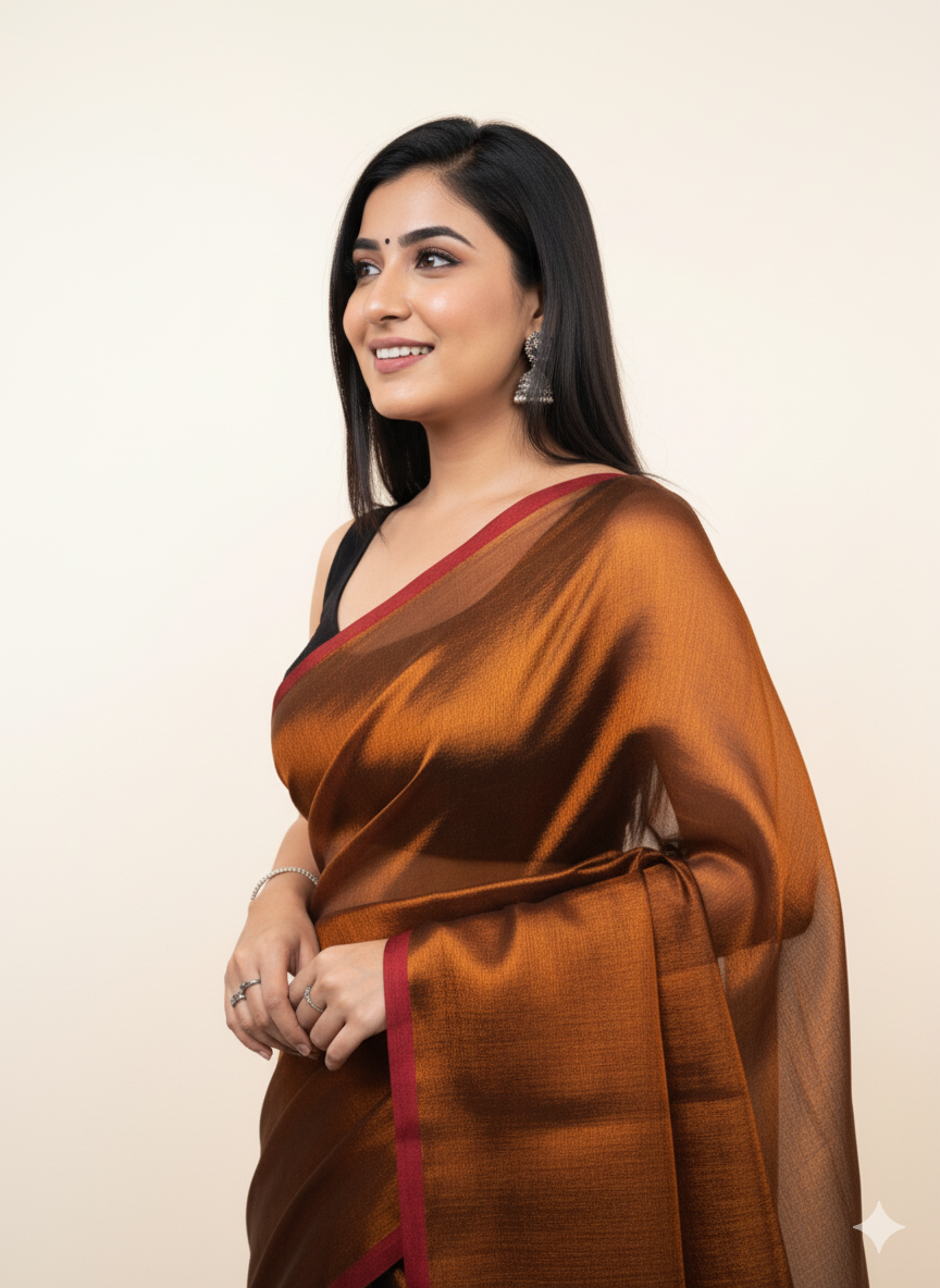 Elegant Shimmer Metallic Olive-Gold Khadi Cotton Tissue Handloom Saree - Mayrake.in