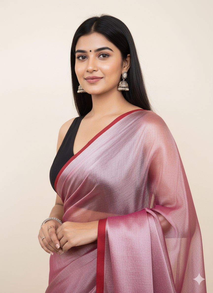 Elegant Shimmer Rose Pink Pink Khadi Cotton Tissue Handloom Saree - Mayrake.in