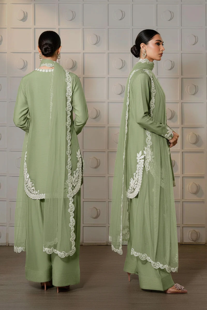Pastel Green Farsi Salwar Suit with White Thread Lace Work