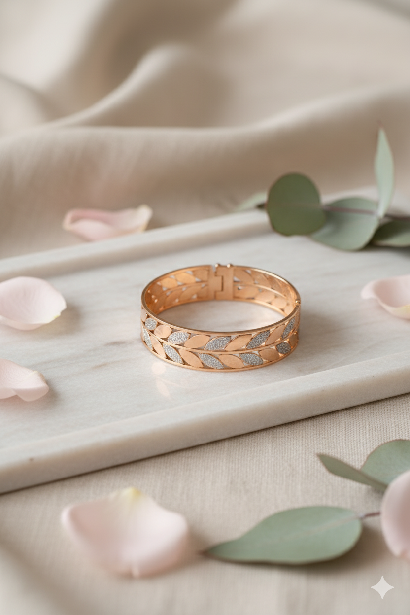 Mayrake Rose Gold Bracelet with Casting Leaves Design