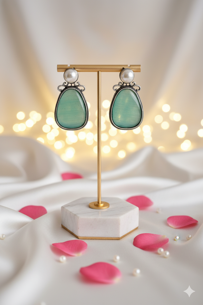 Single Aqua Blue Stone Earrings Jewellery