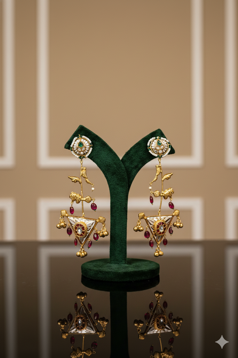 Mixed Metal Dangler Jewellery Earrings with Kundan Work and Pearls