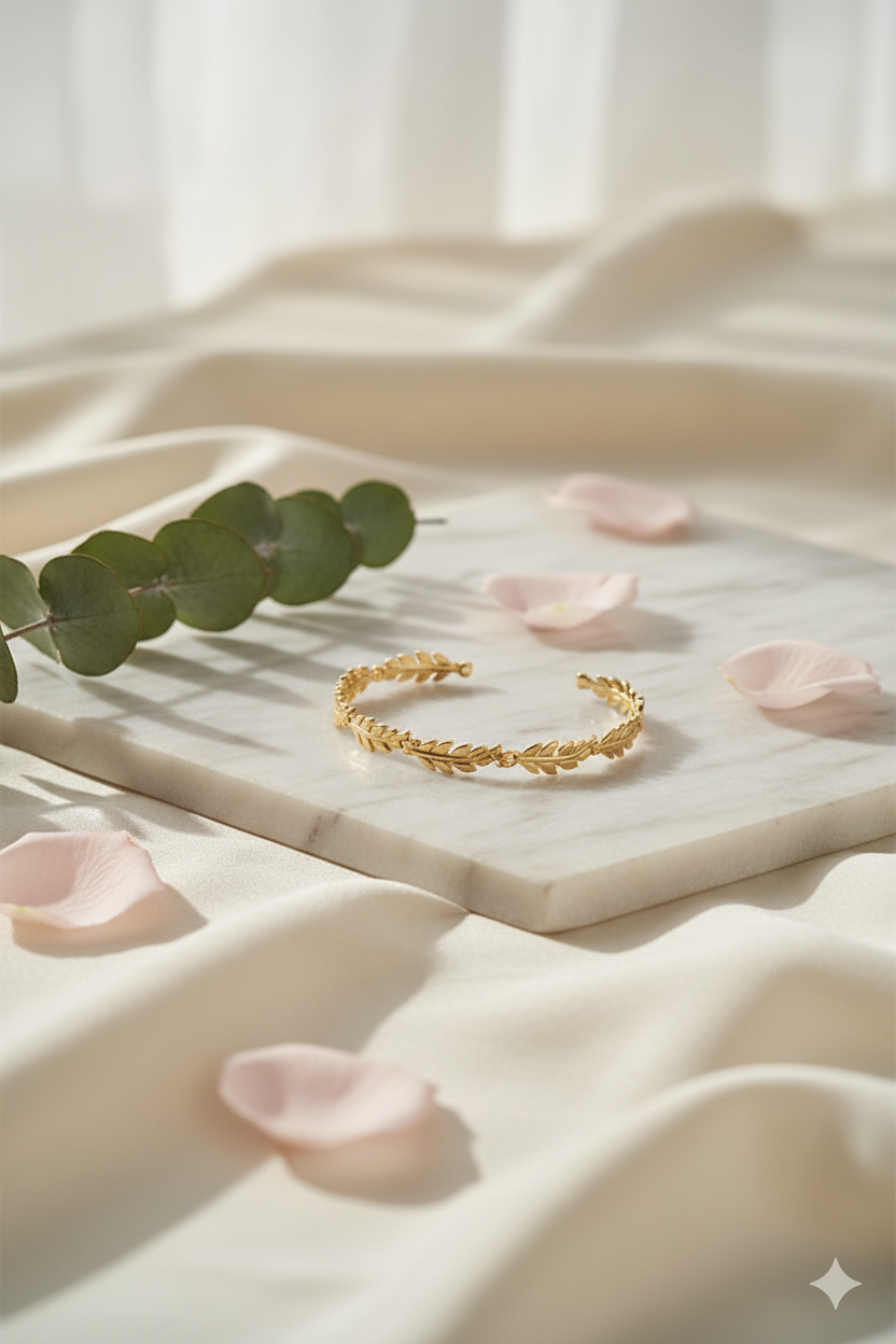 Premium Stainless Steel Cuff Jewellery Bracelet with Leaf Design