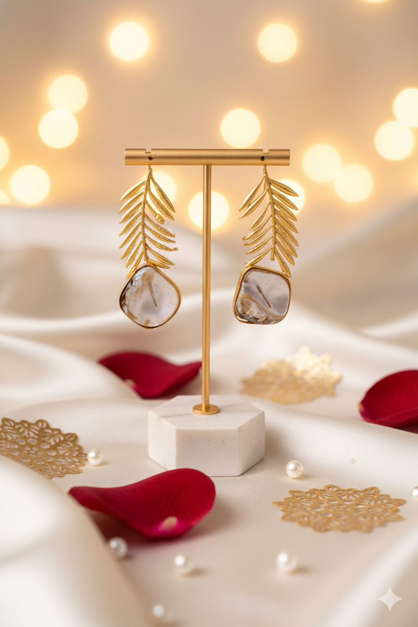 Matte Finish Earrings Jewellery with Pear and Leaf Design