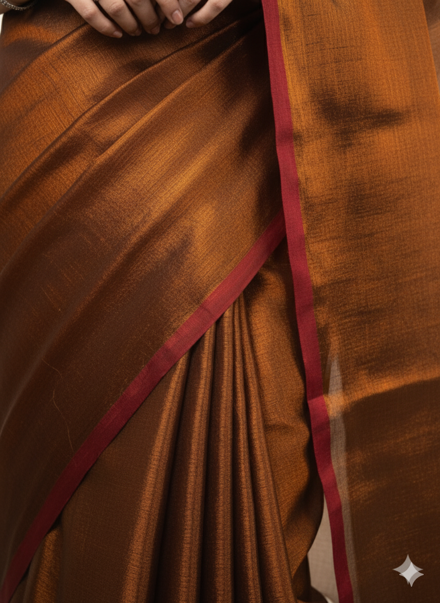 Metallic Olive-Gold Khadi Cotton Tissue Saree