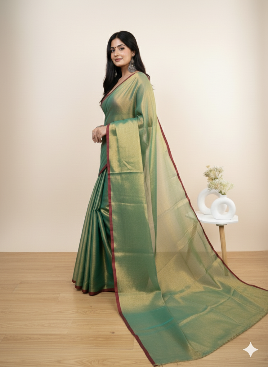 Parrot Green Khadi Cotton Tissue Saree
