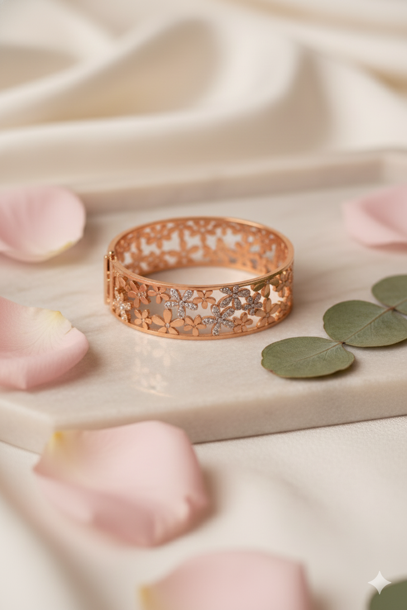 Mayrake Rose Gold Flower Cut-Out AD Bracelet Jewellery